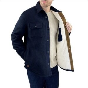 Jachs New York Men's Wool Blend Sherpa Lined Shirt Jacket Navy Blue XXL Gorpcore